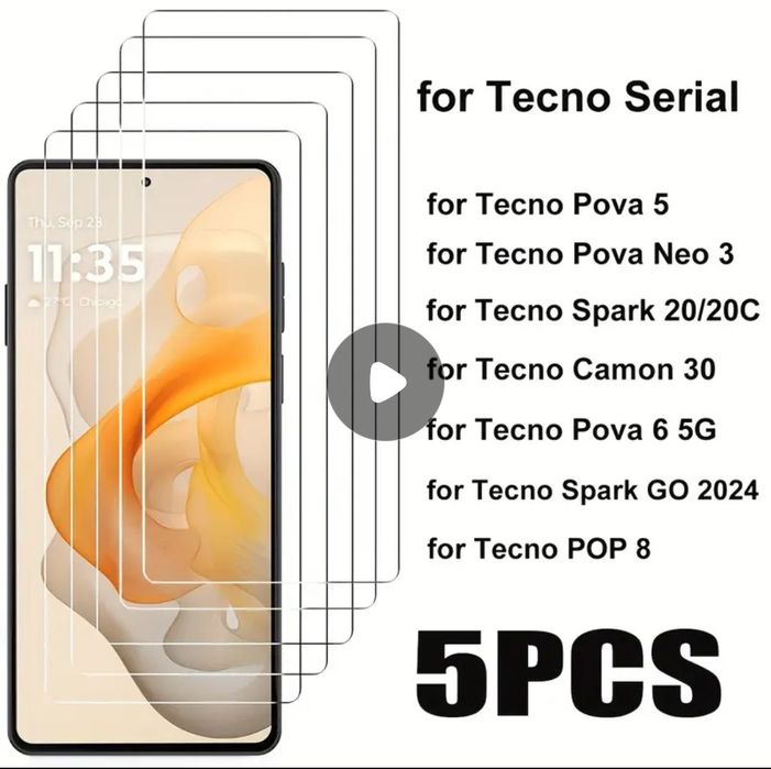 Tecno серія.Захистне скло 5 шт.