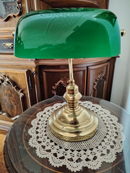 Candeeiro de Secretária com Base e Pé em Latão