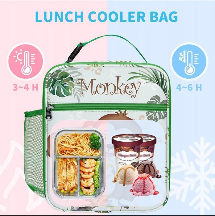 Torba Termiczna na Lunch dla Dzieci Lunchbox z Uchwytem Małpka