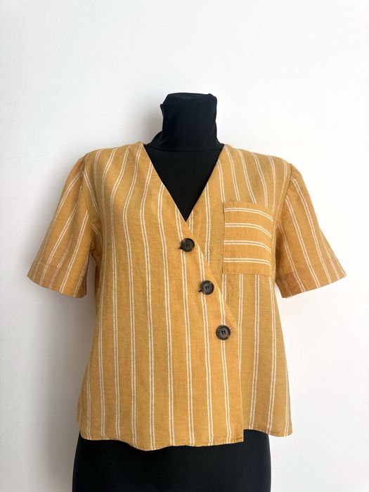 Żółta damska koszula bluzka w paski 65% wiskoza 12% len M 38 Topshop