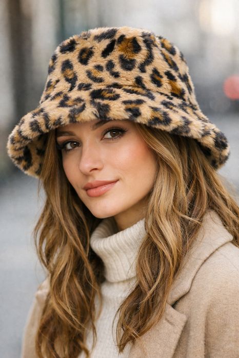 Chapéu leopardo com pelo sintético | Inverno