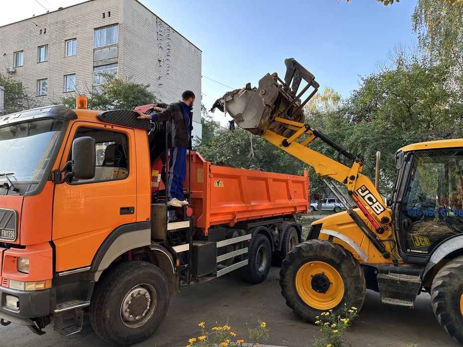 Погрузка и вывоз строительного мусора: экскаватор + самосвал