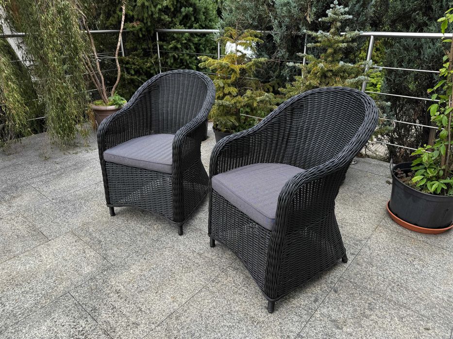 OUTLET! 2 Fotele Krzesła Technorattanowe Zestaw Czarnych Foteli Ogród