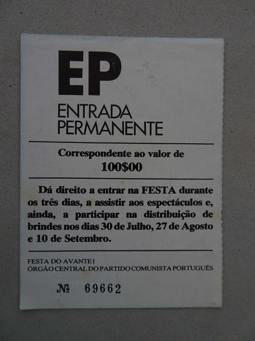 Cartão Festa do Avante 1977 - Partido Comunista Português