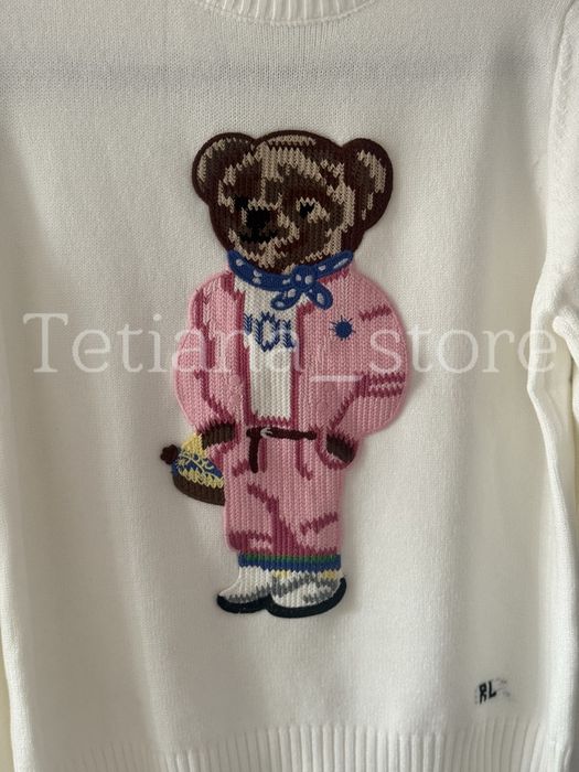 Жіночий білий светр віскоза кофта з рожевим ведмедиком Polo Ralph Lauren S M L XL