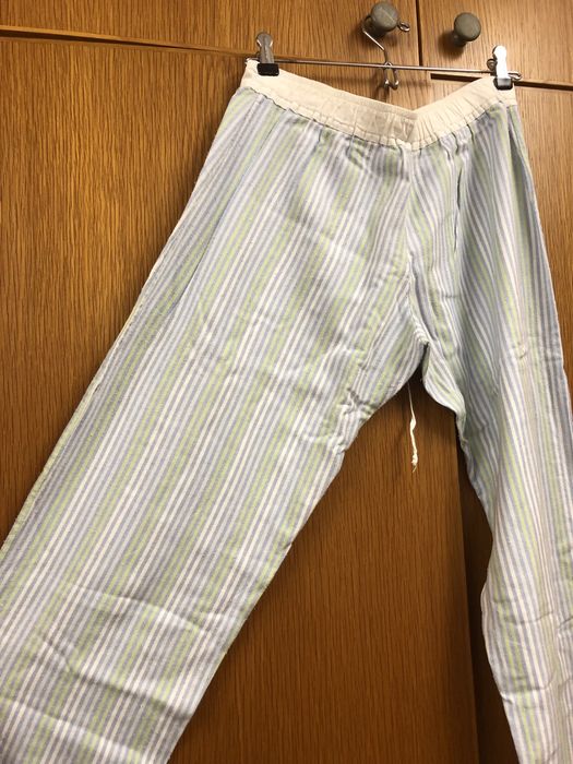 Calças riscas algodão