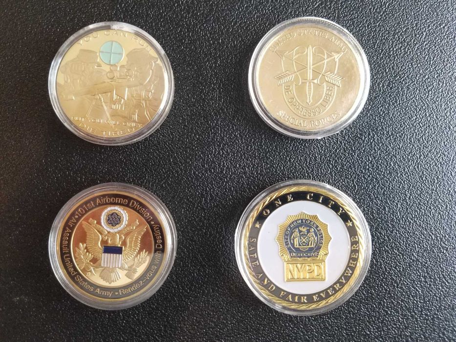 Coleção de 7 moedas/medalha das tropas especiais americanas +1- NYPD ,