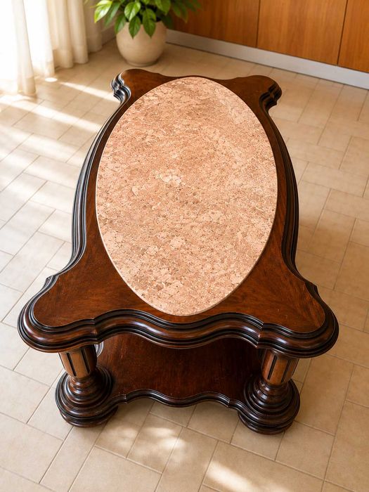 Mesa de centro em madeira e mármore