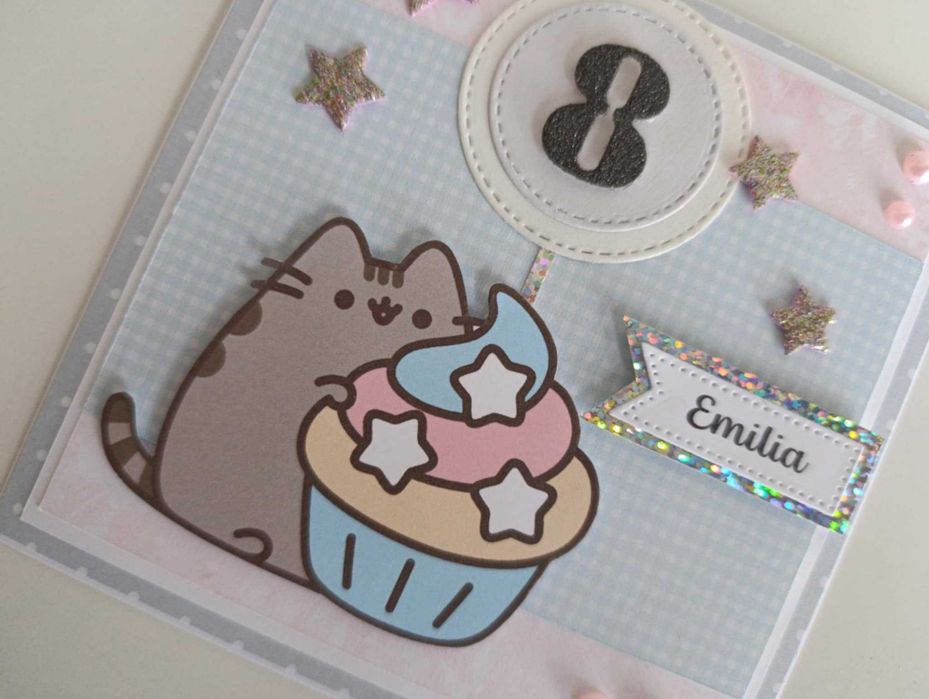 Kartka ręcznie robiona na urodziny kotek Pusheen 2