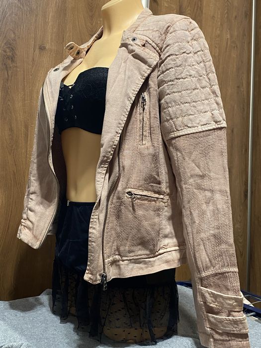 Kurtka damska lniana „JAJA” -38/M- przeciarana, róż, nowa