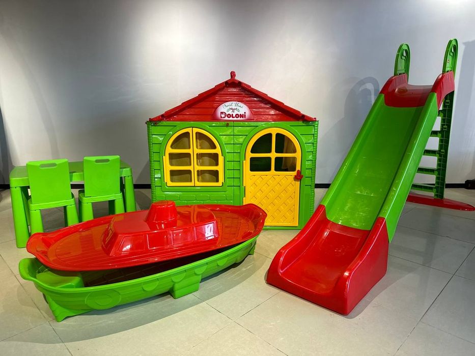 Набір для дітей будиночок гірка,пісочниця з накриттям,Будиночок,гірка