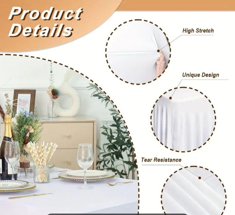 Elastyczny biały obrus na stół komunia chrzest wesele drapowany plisow