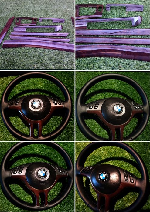 Conjunto  frisos interiores madeira com volante multifunções bmw E46