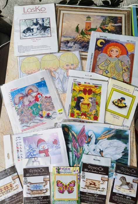 Залишки наборів для вишивання,схема вишивки хрестиком, заготовка для в