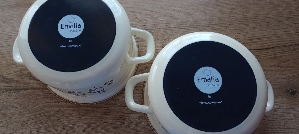 Garnek Emaliowany Floriana z pokrywką szklaną. Zestaw 4szt.