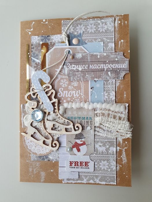 Новогодняя открытка ручной работы с коньками