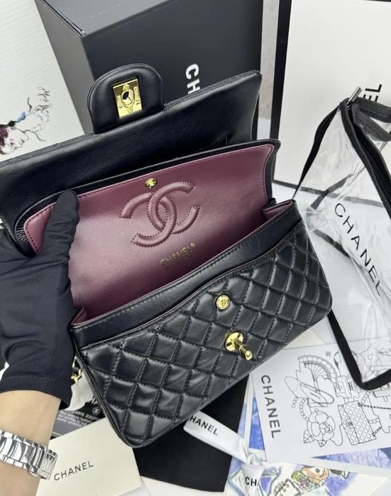 Преміум сумка жіноча Chanel з ремінцем на ланцюжку, шкіряна чорна .