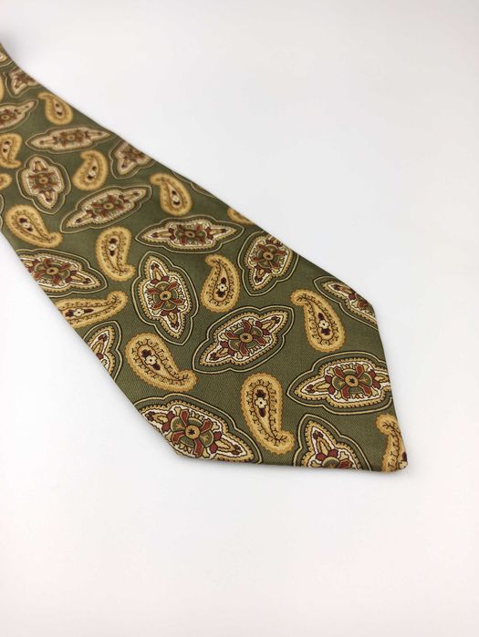 Camerucci zielony jedwabny krawat paisley wks304