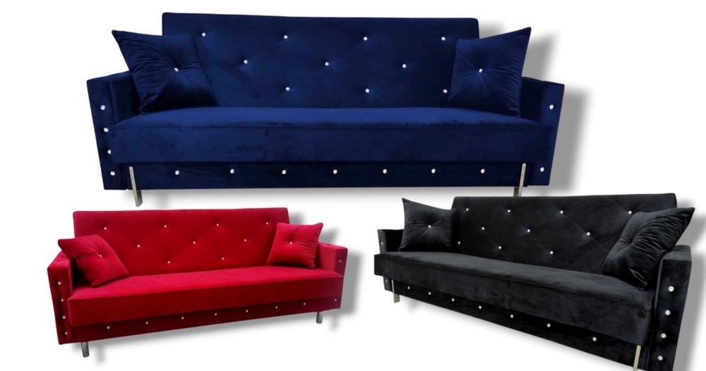 Wersalka rozkładana Sofa Glamour pojemnik Kryształ spanie DORIS