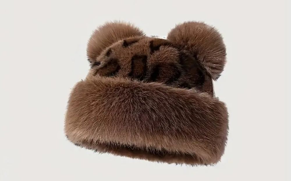 Czapka Puszysta z uszami misiu panterka