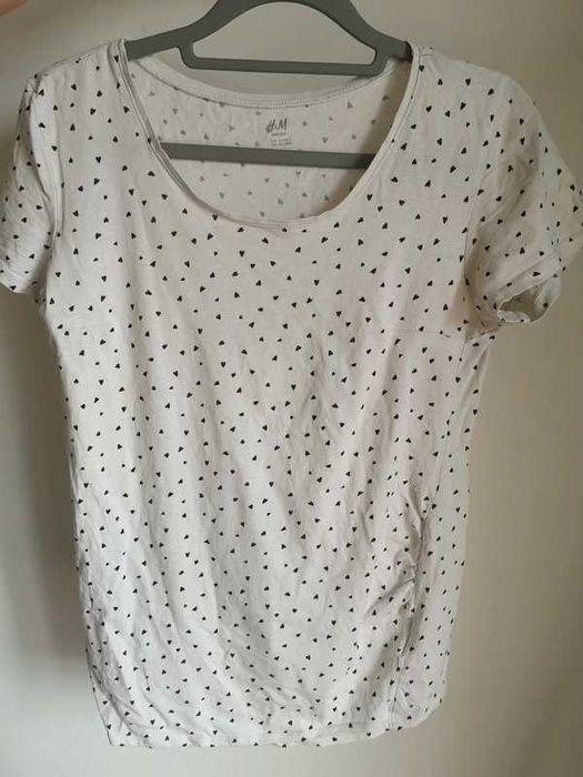 H&M Mama t-shirt biały w czarne serduszka 36 / S