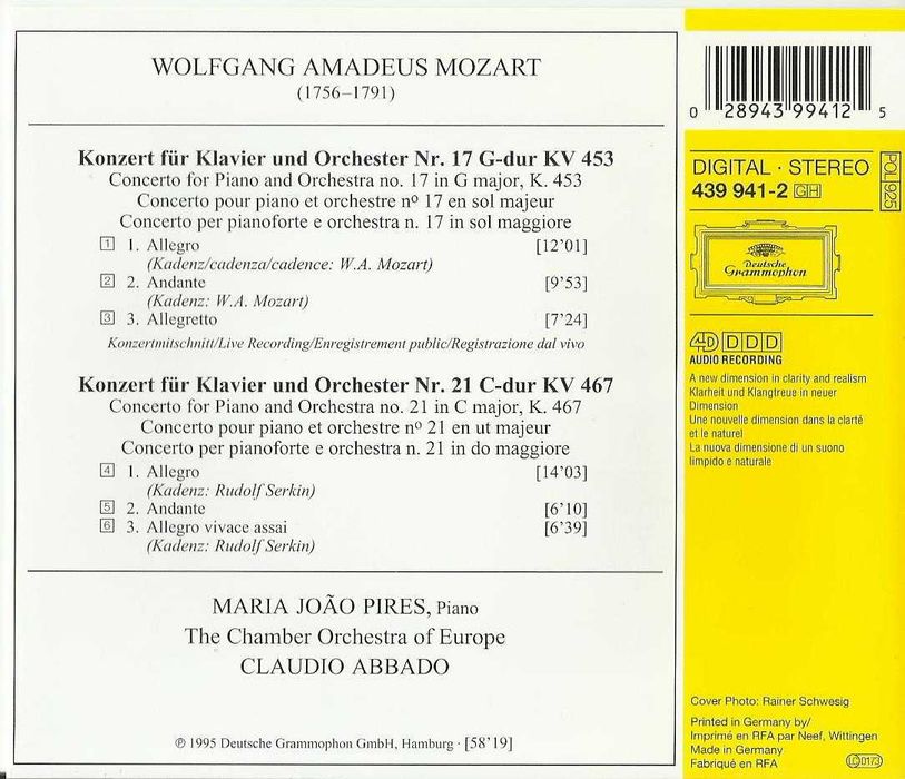Maria João Pires, Claudio Abbado - Mozart: Klavierkonzerte nºs 17 & 21