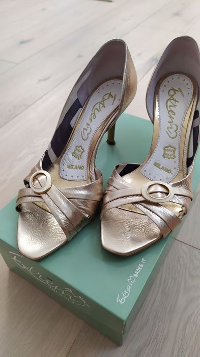 Oryginalne włoskie złote buty czółenka bez palcy rozm. 40