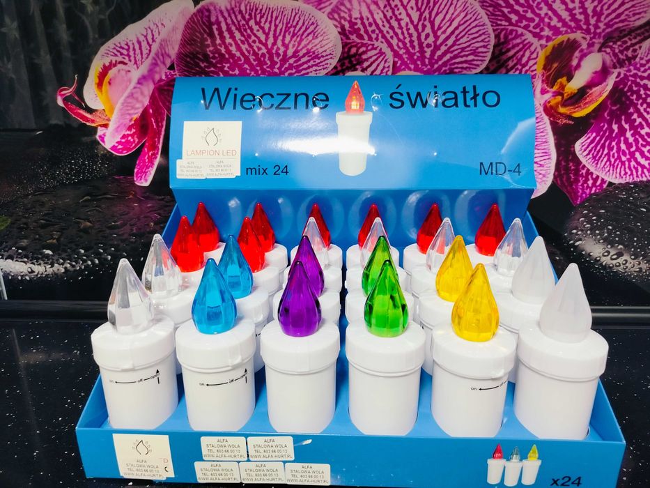 Wkład led do zniczy duży  16,5 cm mix kolor 24 szt.