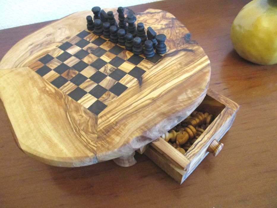 Jogo Xadrez em Madeira de Oliveira maciço - Vintage