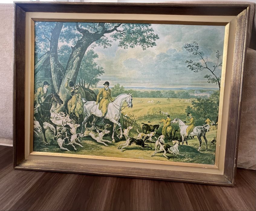 Quadro decorativo vintage caça inglesa estilo clássico com moldura