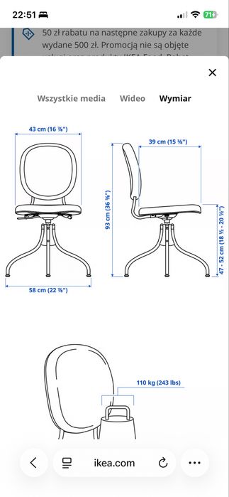 Krzesło obrotowe firmy Ikea