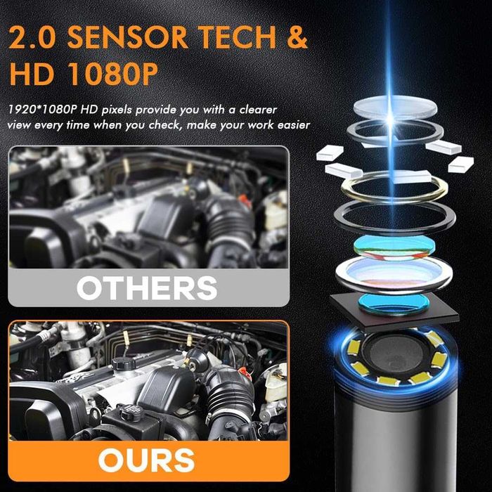 Kamera endoskopowa z podświetleniem, 20 m, 1080P HD, bez Wi-Fi, IP67