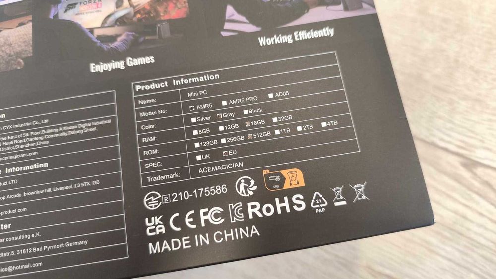 Mini komputer Acemagic AMR5,  16GB, 512GB m.2, Ryzen 5700u do nauki