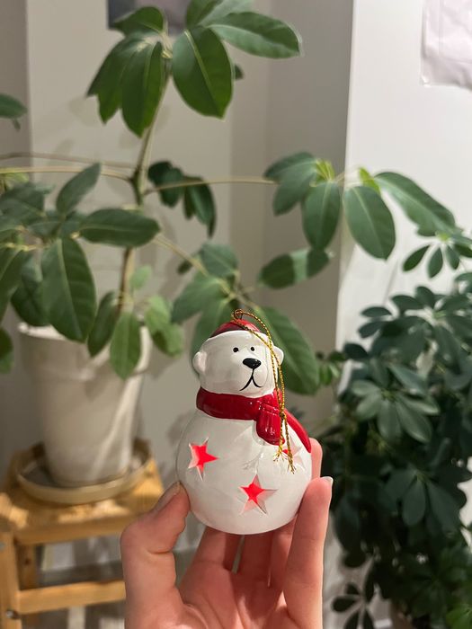 ceramiczny lampion led unikat bałwanek święta zima bałwan