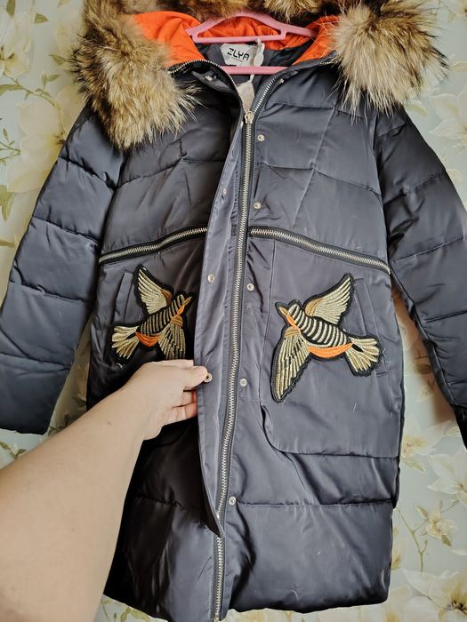 Куртка парка зима с натуральным мехом енота XL