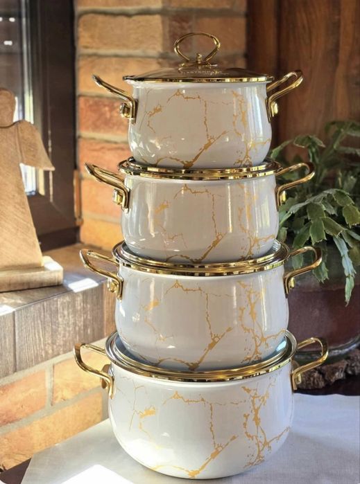 229 zł   Garnki emalia złoty marmur