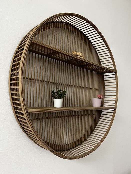 Peça decoração de parede madeira com prateleiras