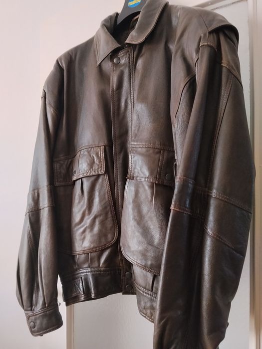 Kurtka skórzana brązowa Bomber wiosenna, przejściowa