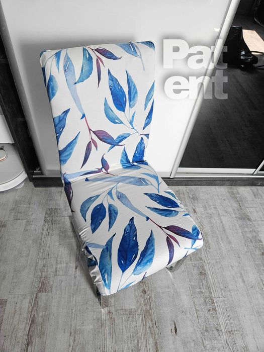 Pokrowce na krzesła elastyczne 4 sztuki wzorzyste biało niebieskie