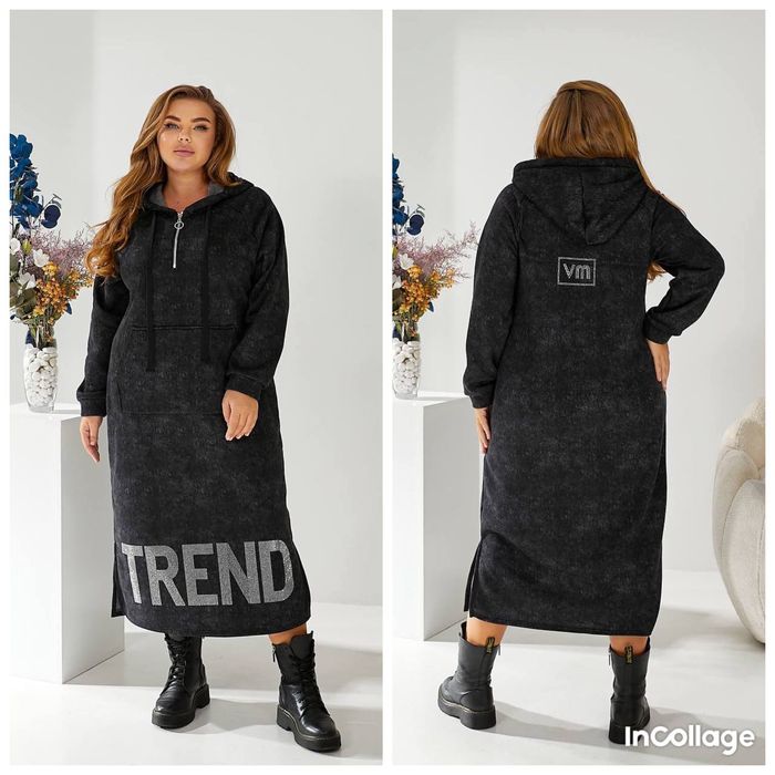 Теплое платье -худи на флисе большие размеры