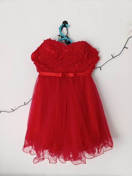 Sukienka czerwona M/L wesele impreza kwiatuszki tiul