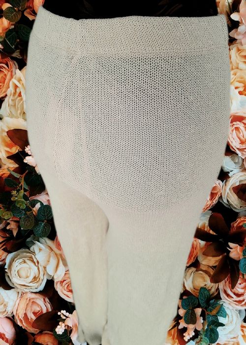 Spodnie sweterkowe legginsy flare dzwony kremowe M Pull&Bear now