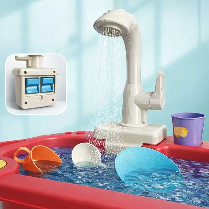 Детская мойка с водой краном течёт вода 19 предметов, игрушечная кухня