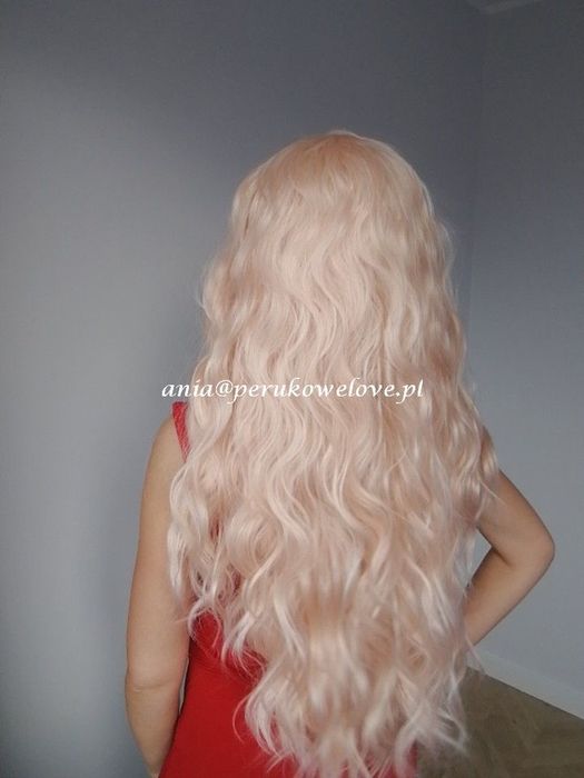 Peruka różowy blond lace front długie włosy fale na co dzień