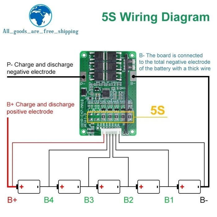 BMS 5S балансировочная плата. Контроллер заряда/разряда li-ion АКБ.26А