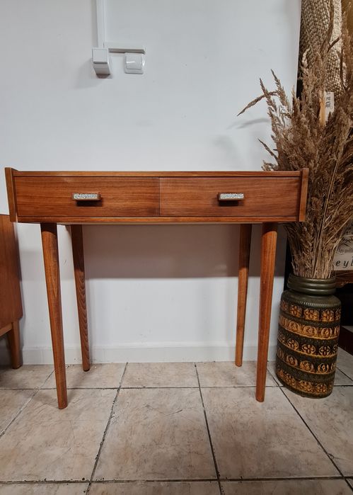 Konsola, małe biurko tekowe, skandynawski design,Szwecja lata 60,mid-c