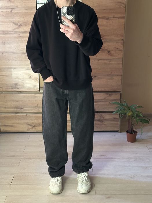 Базові чоловічі чорні джинси baggy в міру широкі washed L , Л варенки