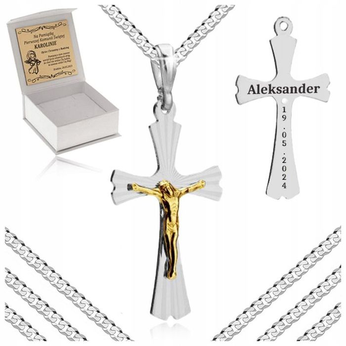 Piękny Srebrny Naszyjnik Komunijny Pancerka 925 Na Chrzest Komunię + G