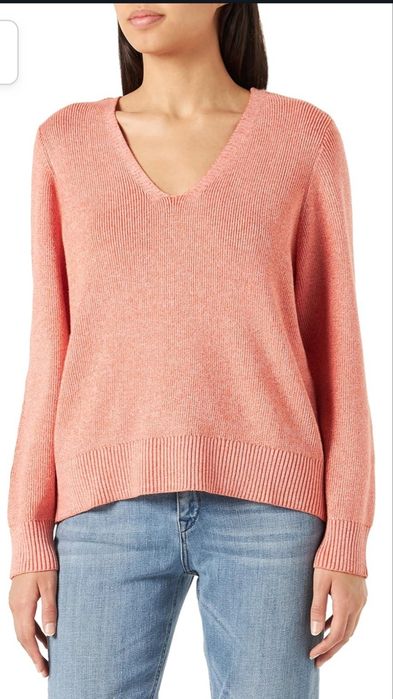 Sweter damski z wiskozą dekolt V morelowy M/L