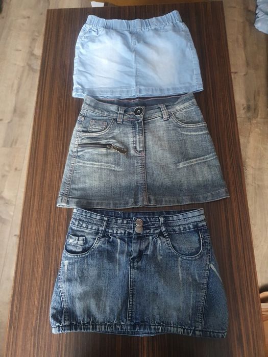 3 spódniczki jeansowe, rozmiar 152